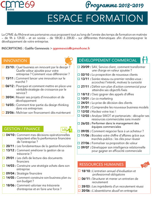 Programme des formations 2018 - 2019 [FORMATION CPME] | Réseaux Affaires